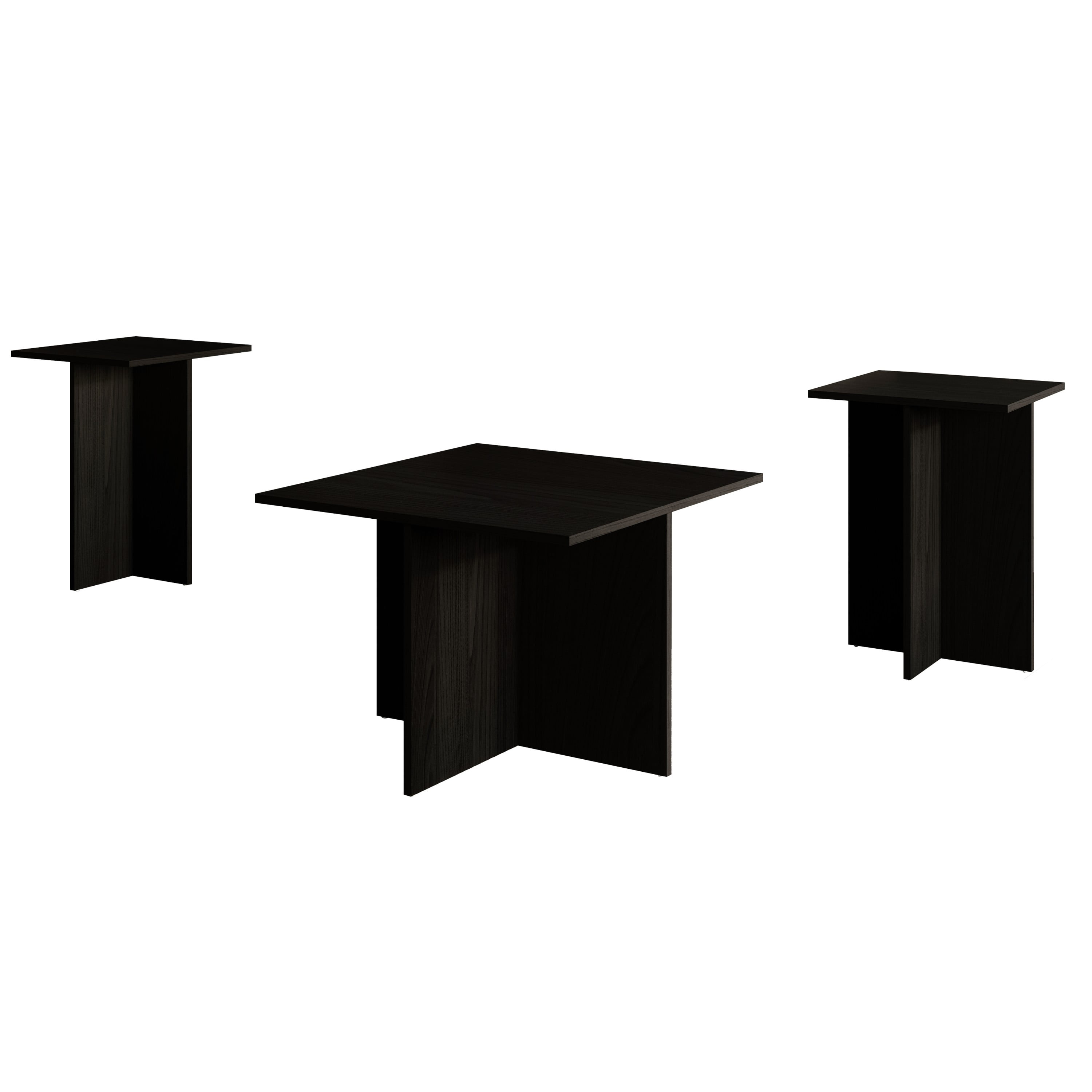 Home Design Joliet 3-Piece Coffee Table Set with Rectangular Coffee Table and 2 Matching End Tables, Natural Wood Grain Finish with Modern Open Shelf Design for Living Room, Black