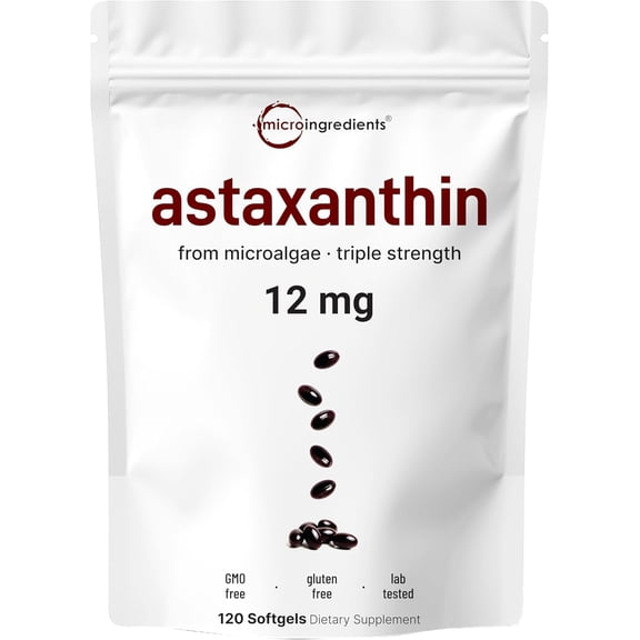 Micro Ingredients Astaxanthin 12mg with MCT Oil, 120 Softgels | Fresh Microalgae Source for Eye, Joint & Internal Circulation Health