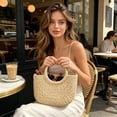 thumbnail image 6 of Straw Tote Bag Handmade Woven Beach Bag Summer Straw Handbag Boho Style Large Capacity Tote Bag for Women Travel Beach Vacation Picnic Resort Daily Use Stylish Rattan Carry Bag Lightweight Summer Use, 6 of 6