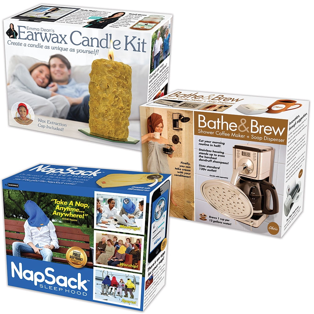 Set of 3 Bathe & Brew Earwax Candle Kit Fun Fake Prank Gift Boxes Nap Sack 