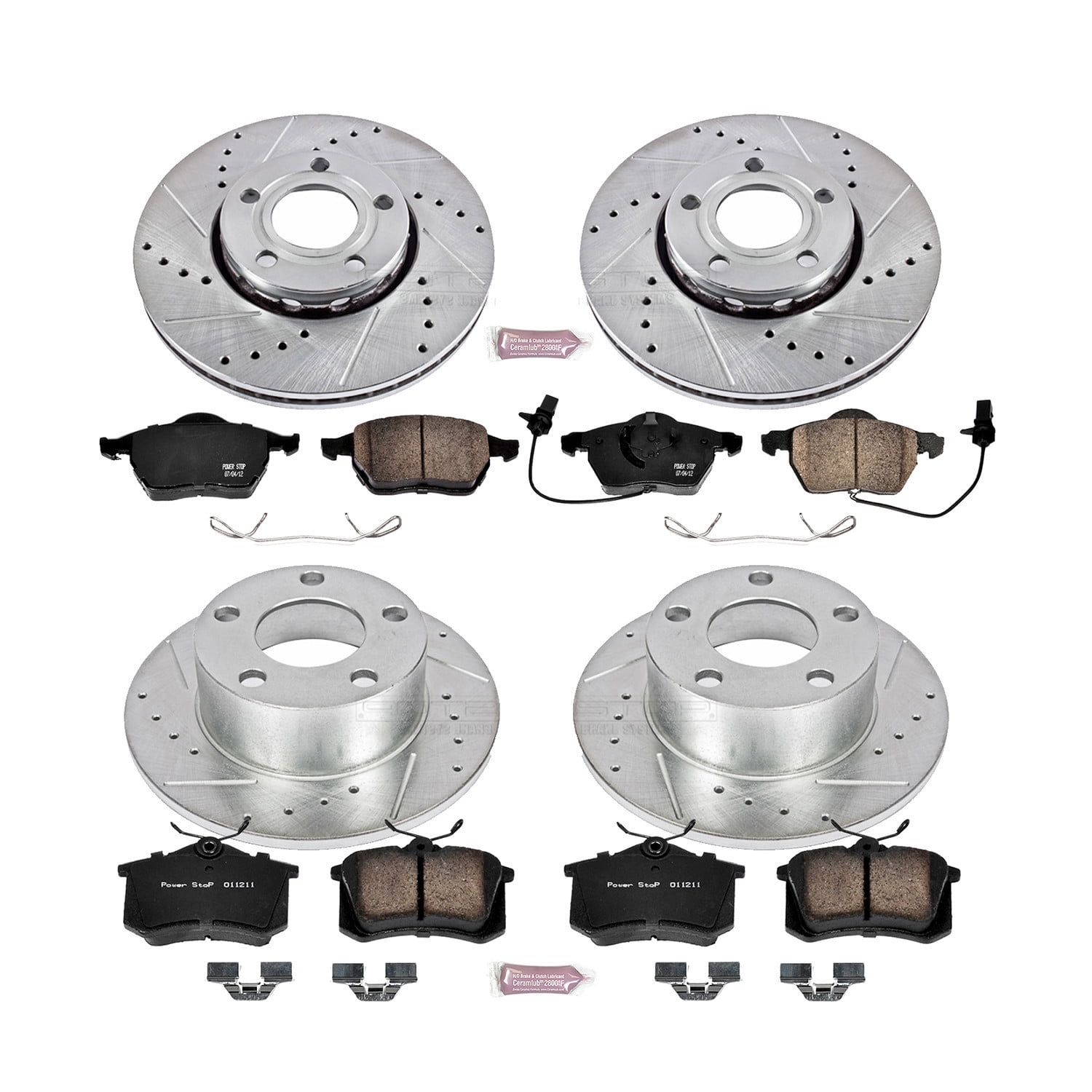 PowerStop Front and Rear Z23 Evolution Sport Carbon-Fiber Ceramic Brake Pad and Drilled & Slotted Rotor Kit Fits: AUDI VOLKSWAGEN Select Models K529