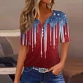 thumbnail image 2 of Women's Patriotic 250th Anniversary USA Shirt V-Neck Button American Flag Print Short Sleeve T-Shirts, 2 of 4