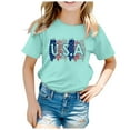 thumbnail image 4 of Zhuashum Girl Summer Tops 4-5 Years 4Th Of July Short Sleeve Crew Neck Childrend Comfortable And Soft Independence Day Top Shirt Solid Color Stripe Star Pattern Durable Playsuit Mint Green, 4 of 4