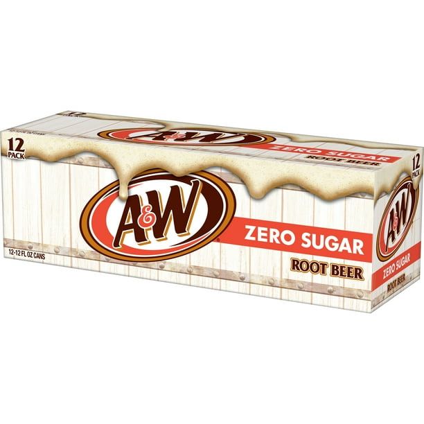 A&W Zero Sugar Root Beer Soda Pop, 12 fl oz, 12 Pack Cans