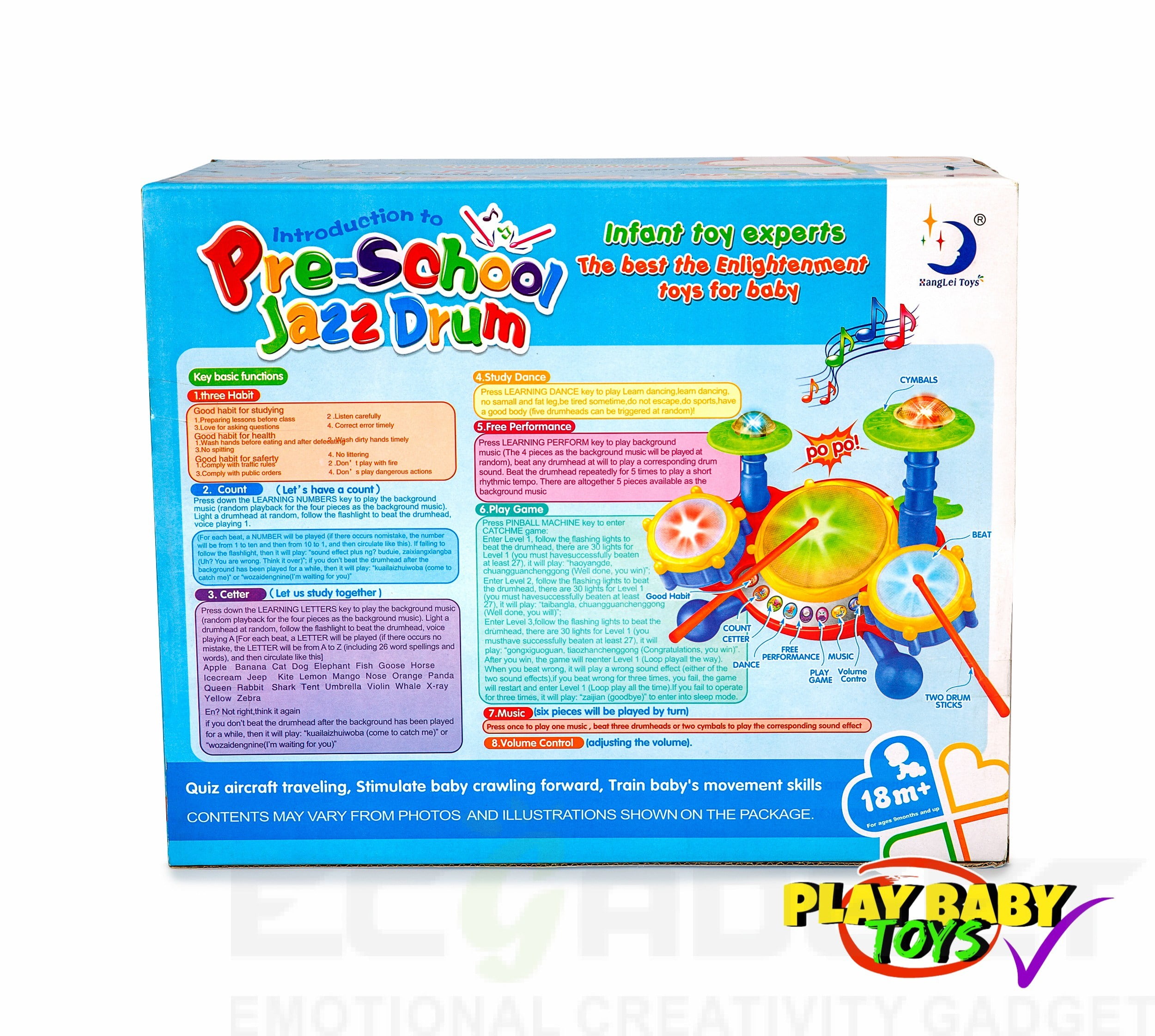 Play Baby Toys Big Beats Pre-School Jazz Drum Set With Preloaded Songs And Music With Educational Activities Like Counting And Developing A Sense Of Music Beat