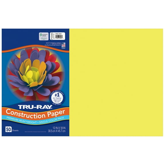 Tru-Ray Construction Paper, Heavyweight, Lively Lemon, 12" x 18", 50 Sheets