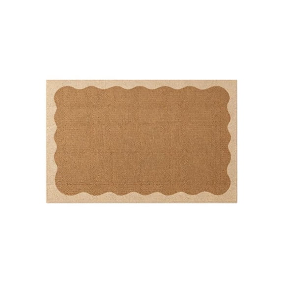 Scalloped Pattern Door Mat, Brown Indoor Rugs for Entryway Small Rug, Washable Non-Slip Backing, Soft Low-Pile Throw Carpet for Bedroom Kitchen Bathroom - 20''x31''