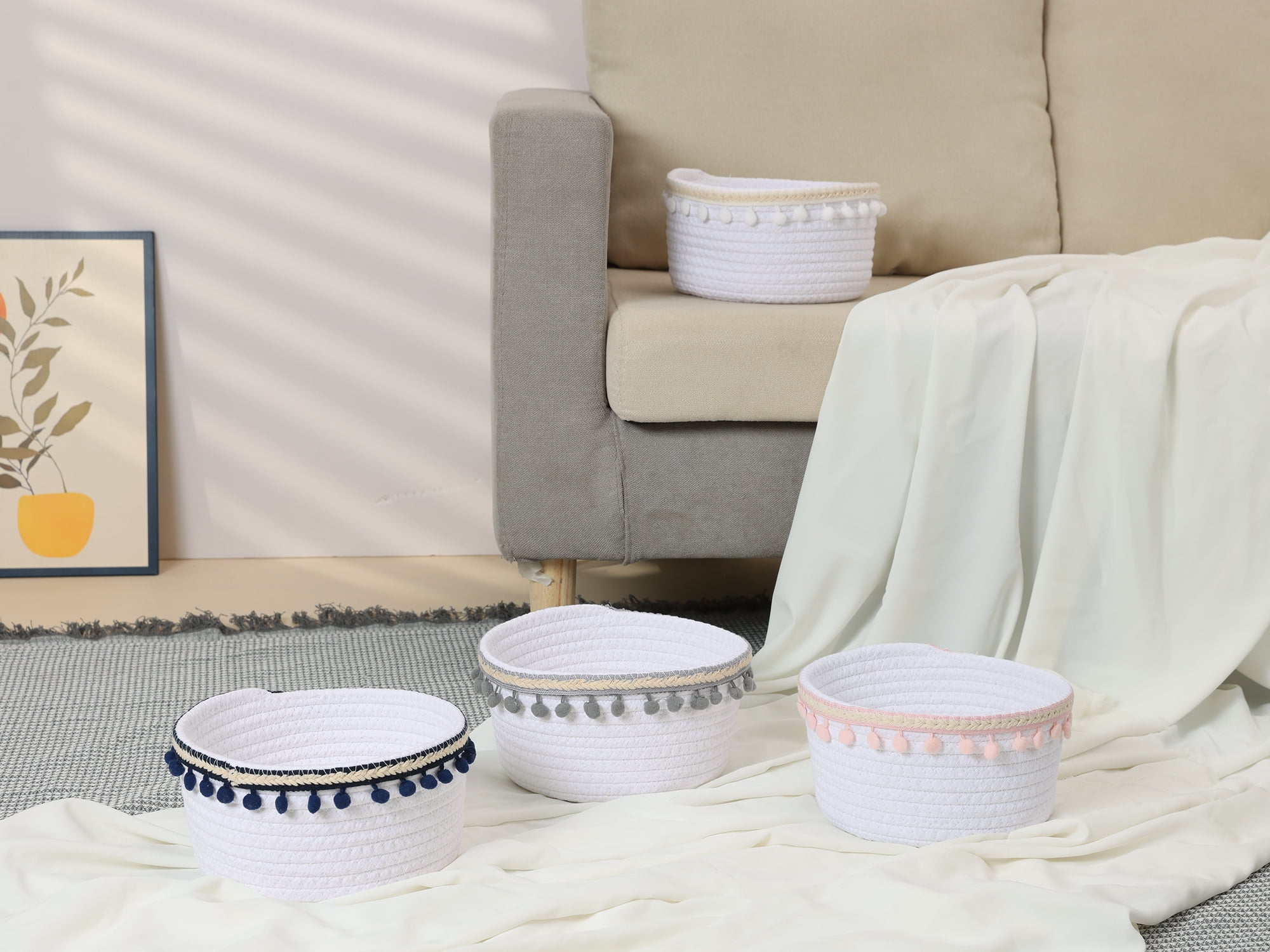 Unique Bargains Woven Storage Basket for Key Tray Bowl Gray 8.1*3.7in