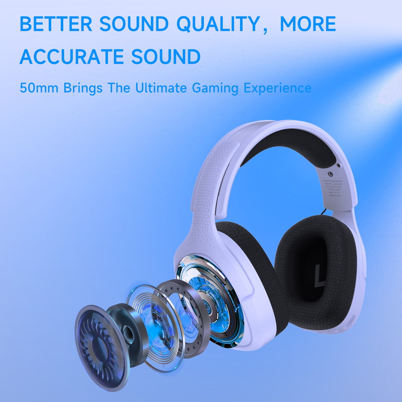 FFN 2.4GHz Wireless Gaming Headset for PS5/PS4, PC, Switch, Bluetooth 5.2 Gaming Headphones with Microphone Noise Canceling, 45H Battery, 3.5mm Wired Mode for Xbox Series - White