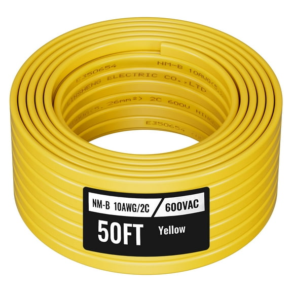 VEVOR NM-B Wire, 10AWG/2C Non-Mettalic Residential Indoor Electrical Wire with Ground, PVC Sheathed High-Purity Copper Core Cable, for Outlets, Switches, Other Loads & Lighting Wiring Projects