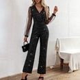 thumbnail image 4 of EaskTriop Jumpsuits Womens Dressy High Waisted Jumpsuit Mesh Sleeve Glitter Wide Leg One Piece Outfit for Cocktail Party Holiday Night Out, 4 of 6