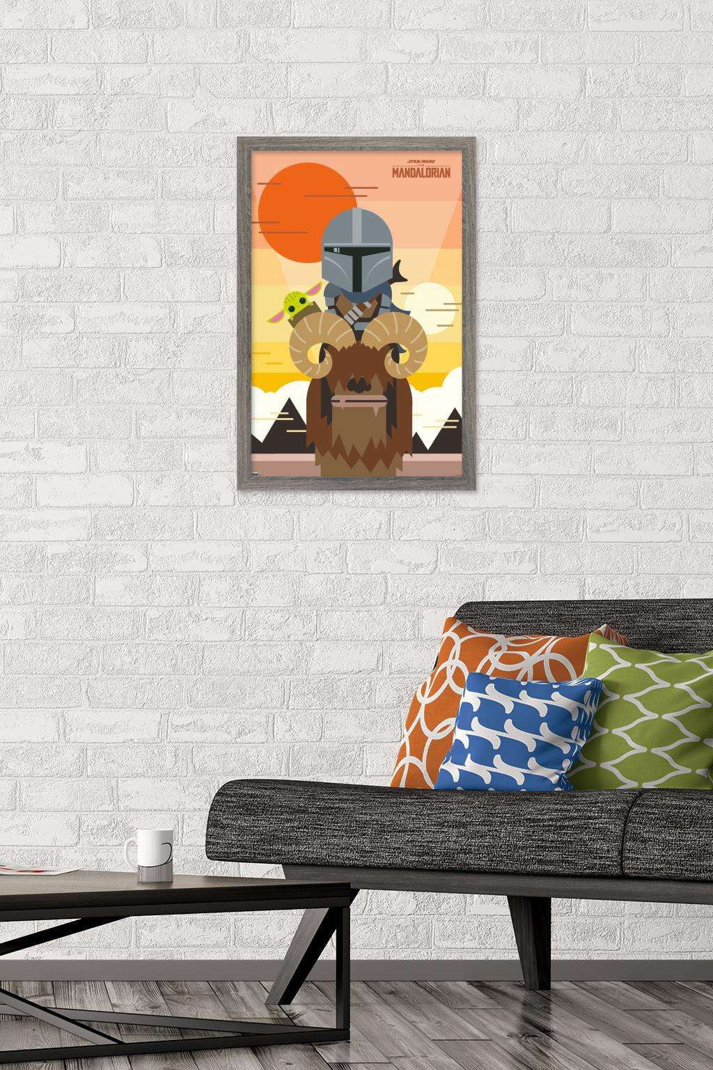 Star Wars: The Mandalorian - Geo Pop Sunset Wall Poster, 14.725" x 22.375", Framed