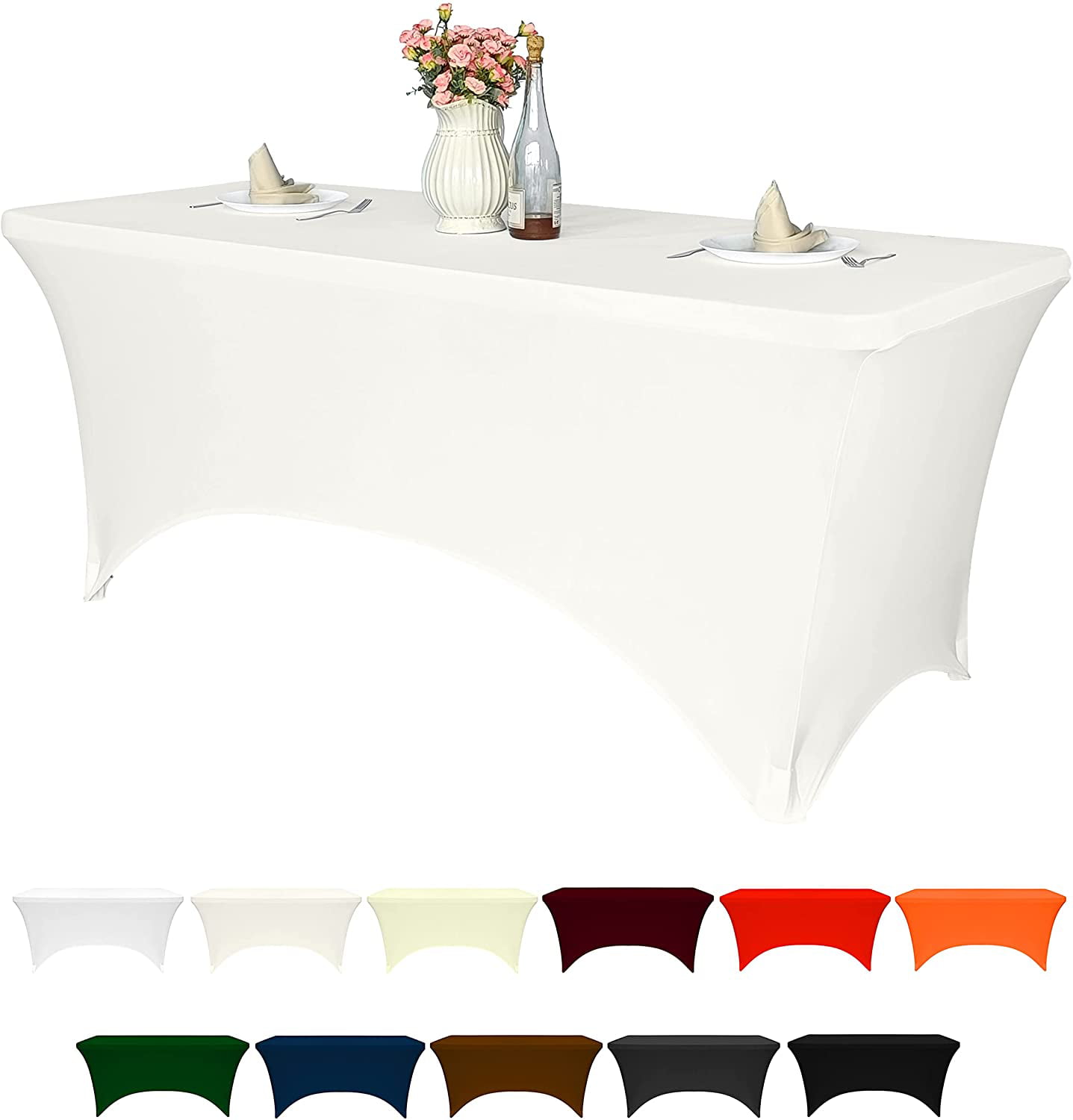 6' ft SPANDEX Fitted Tablecloth Stretch Table Cover Wedding Party BLACK 2 PACK 