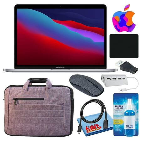 Used Apple MacBook Pro 13" Laptop (M1 Chip, 8-Core CPU, 8GB RAM) (Late 2020, 256GB SSD, Space Gray) (MYD82LL/A) Bundle with Purple Carrying Bag + USB Hub + More