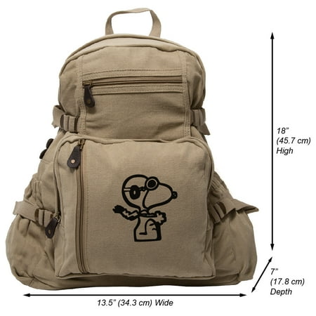 232 Leather - Snoopy Flying Ace Canvas Teardrop Backpack with Leather Bottom Accents