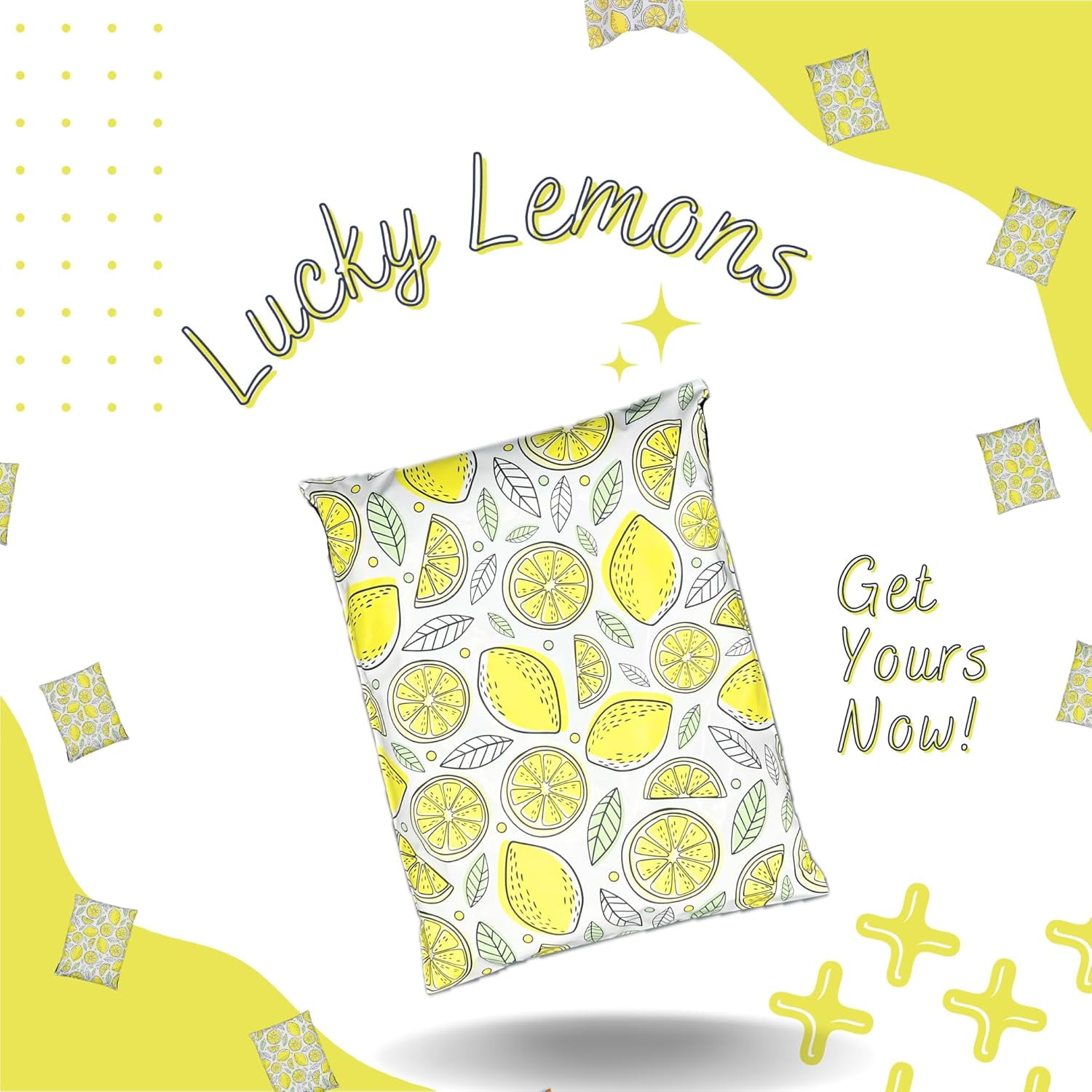Hawk Poly Mailers 10x13 Cute Heavy Duty 3.15mil Self-Sealing Shipping Envelopes for Small Businesses Printed Waterproof Mailing Bags Tear Proof Fun Fruit Non Padded (Lucky Lemons 100 pack, 10x13)