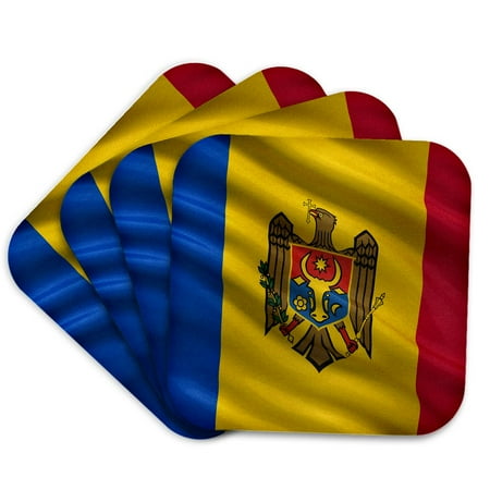 3drose, Flag of Moldova Waving in the Wind, Set of 4 Coasters - Cork