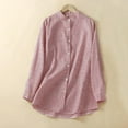 thumbnail image 2 of Cotton Linen Shirts for Women Button Down Long Sleeve Striped Tees Shirts Casual Loose Comfy Tunic Office Blouses, 2 of 4