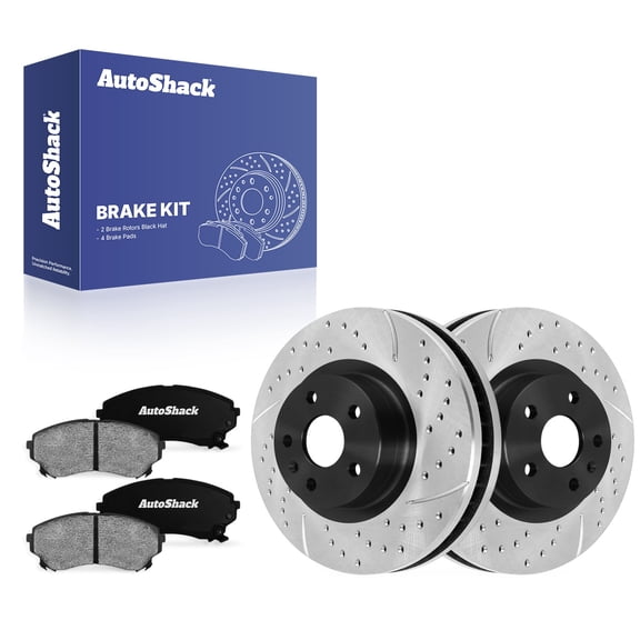 AutoShack Front Vented Drilled & Slotted E-Coated Brake Rotors   Ceramic Pads 6-PC Brake Kit Replacement for 2008-2014 Cadillac CTS ShadowGuard 13.59" (345.1 mm)