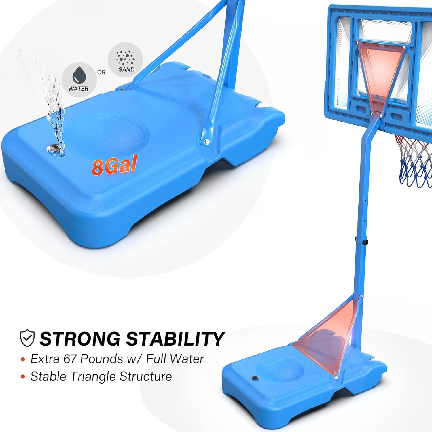 PEXMOR Pool Basketball Hoop Poolside, Portable 45-53" Height Adjustable Basketball Goal System for Swimming Pool w/Wheels, Upgraded Water Basketball Backboard Stand for Indoor Outdoor