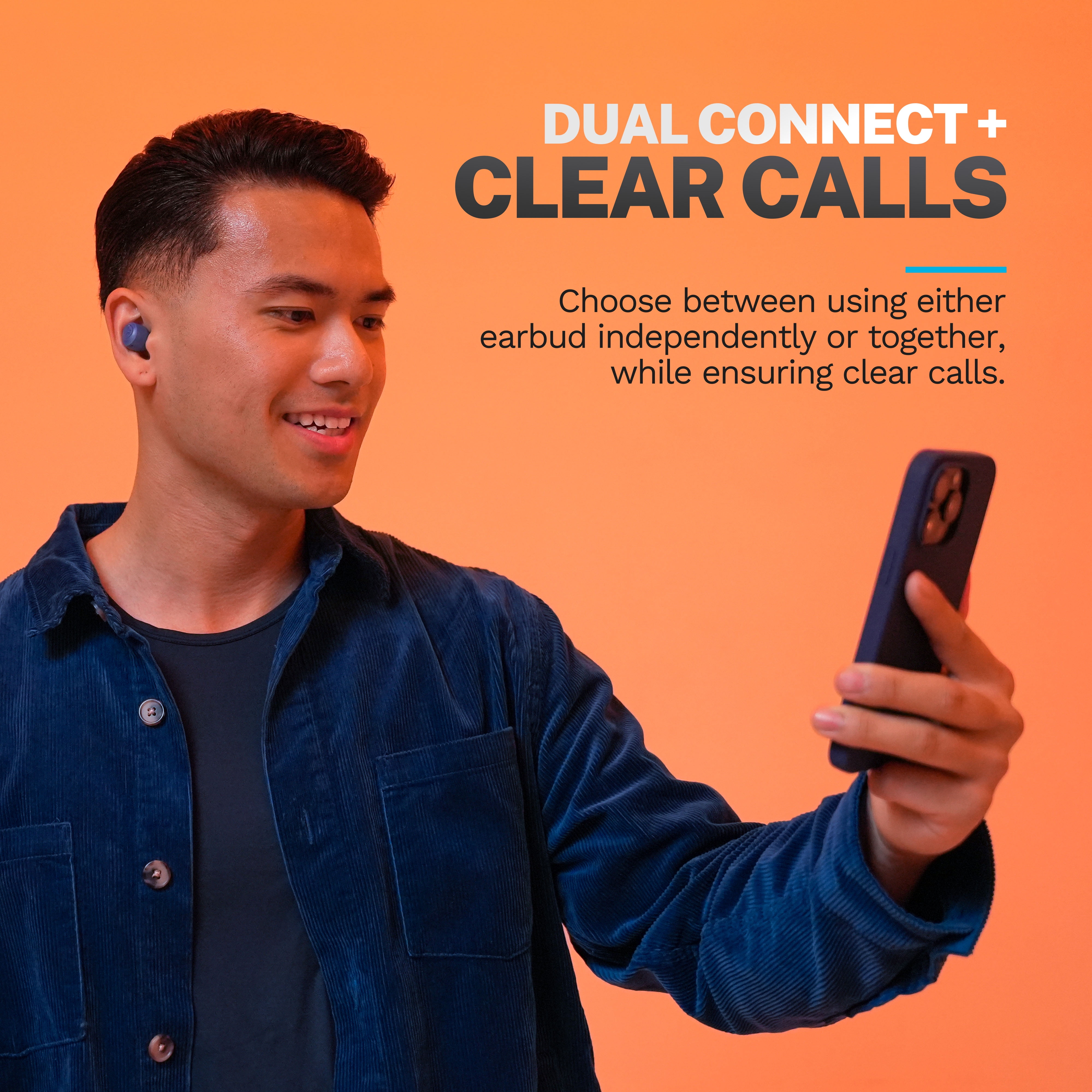 JLab Go Pop+ True Wireless Earbuds, Navy, Bluetooth, IPX4, Be Aware Mode, Customize Sound, Controls