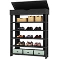 thumbnail image 1 of SogesGame Shoe Rack, 5 Tier Shoe Storage Cabinet, 37.2 x 29.5 inches Wood Shoe Shelf with Storage Shelf Multifunction Shoe Racks for Entryway, Closet, Bedroom, Black, 1 of 8