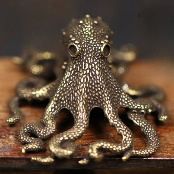 Vintage Brass Octopus Tea Pet Handmade Solid Copper Figurine Creative Desk Ornament Home Office Decor Collectible