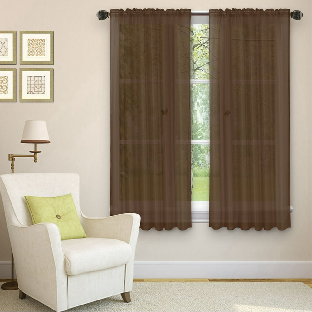 Golden Linens 2 PC Rod Pocket Sheer Window Curtains Treatment Drape