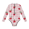thumbnail image 5 of BaoFuBaoMei Girls Swimwear 1 Piece Half Zip Long Sleeve Bathing Suit Checkered Full Coverage Swimwear Summer Vacation Swim Set, 5 of 7