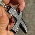 thumbnail image 3 of Big Cross Micro Pave Hip Hop Pendant Micro Pave Flooded Out Silver Tone Black Outline Trim Iced Bling Charm, 3 of 8