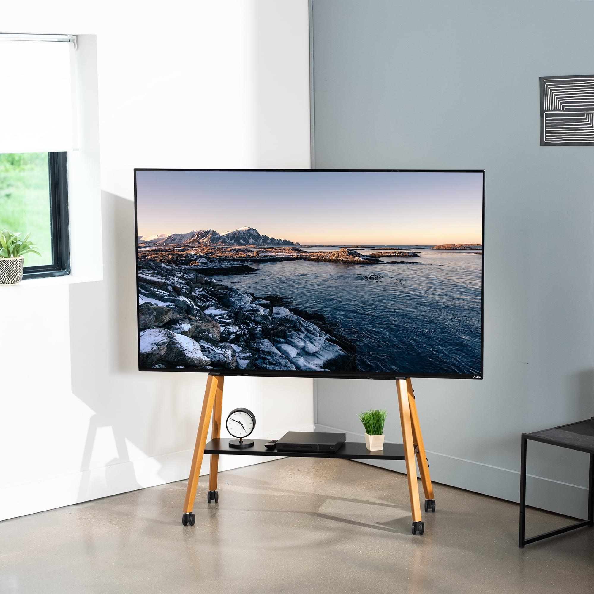 VIVO Rolling Easel Studio TV Floor Stand with Shelf, Fits 49" to 75" Screens