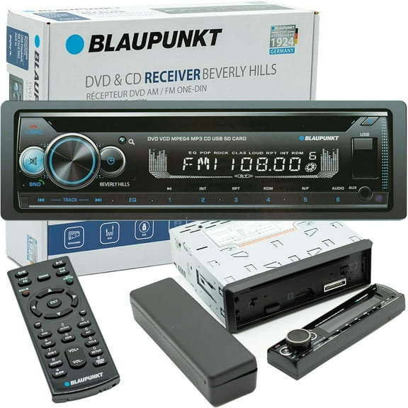 BLAUPUNKT BEVERLY HILLS 150 Multimedia Car Stereo - 120W Peak Power, Bluetooth Connectivity, Hands-Free Calling, Detachable Faceplate, DVD & CD Receiver, USB/SD, AM/FM, Remote Control