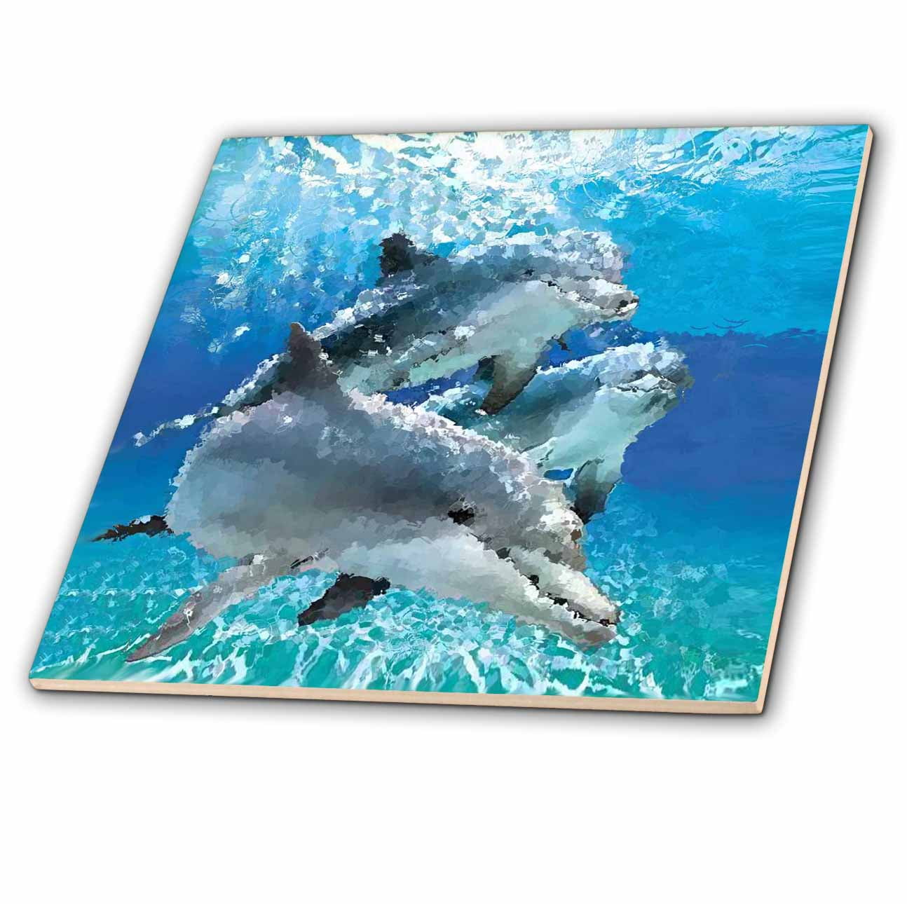 3dRose Dolphins Ceramic Tile, 12inch