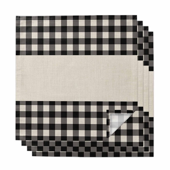 Retro Black Cloth Napkins, Farmhouse Buffalo Plaid Vintage Beige Washable and Reusable Dinner Napkins Set of 4, Table Napkin for Kitchen Party Birthday Wedding Hotel Housewarming 20"x20"