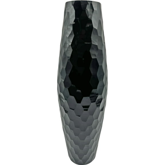 Bergamo Art 17" High Decorative Handmade Patterned Cylinder Glass Vase in Black