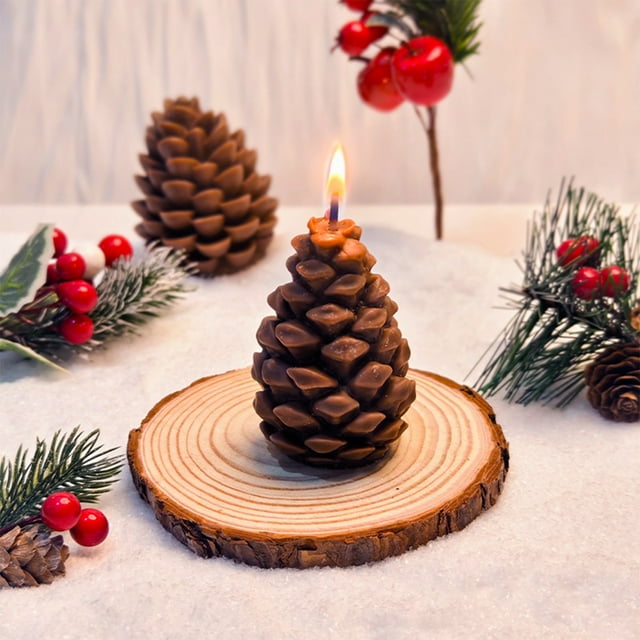 Vela Perfumada Navideña de Cera Marrón con Forma de Piña | 8 X 7 Cm | Decoración Festiva para El Hogar y El Escritorio | Velas Seguras y Duraderas para Regalos Navideños