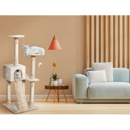 UPC: 0852438003074 | Go Pet Club 52-in Cat Condo & Scratching Post Cat Tree Tower Beige