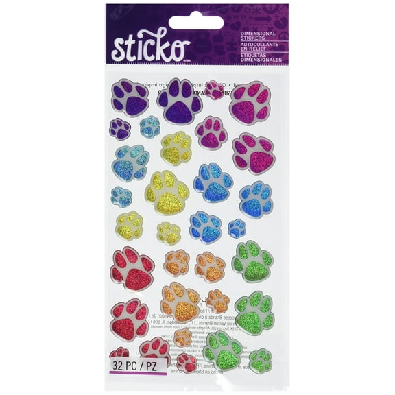 EK Success Sticko Sparkler Animal Tracks Stickers, 32 Piece