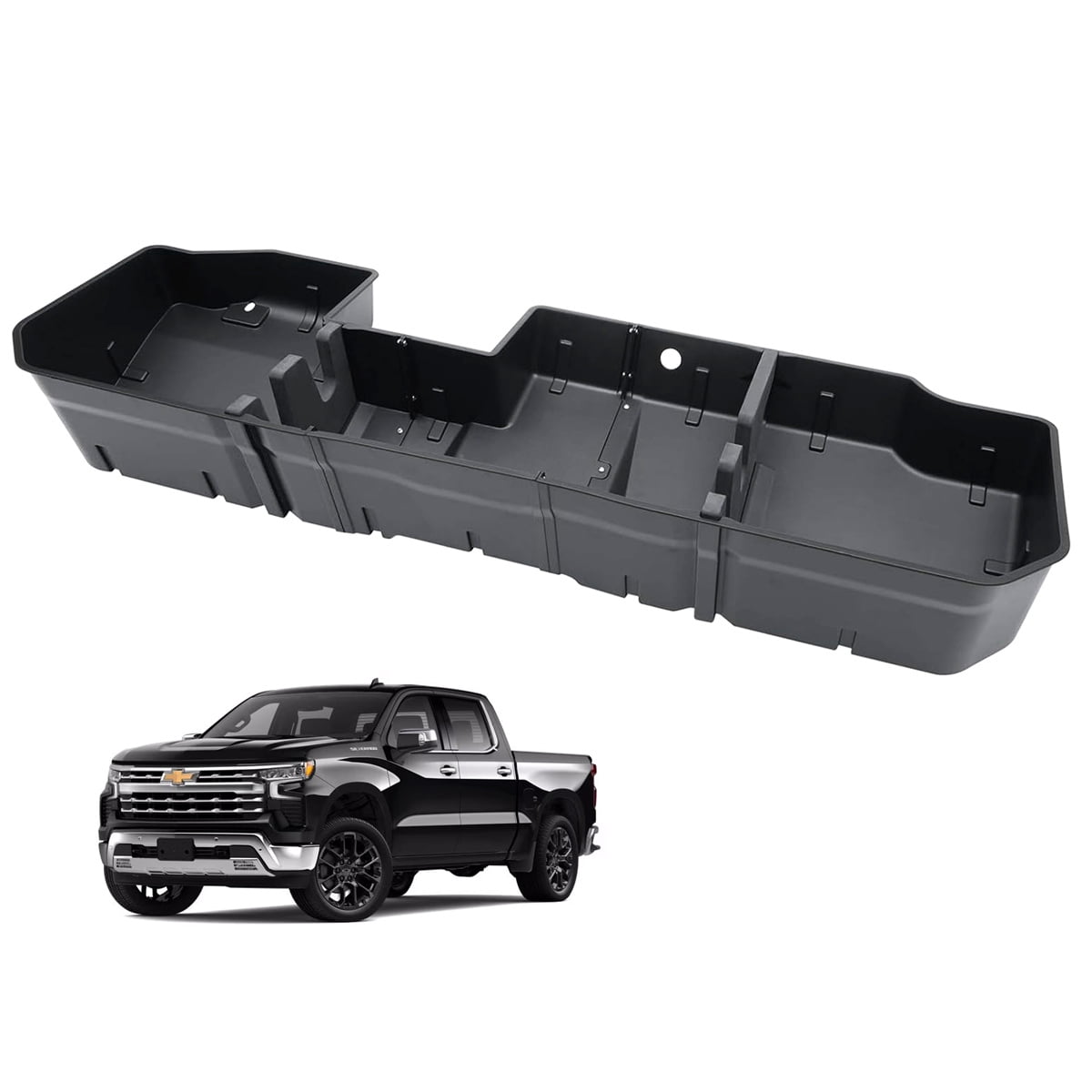Underseat Storage Box Compatible with 2020-2024 2500HD/3500HD Crew Cab, 2019-2024 Chevrolet/GMC Silverado/Sierra 1500, Black Rear Under Seat Extra Cargo Store