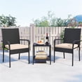 thumbnail image 3 of 3-Piece Patio PE Wicker Bistro Set, Tempered Glass 2-Tier Side Table Outdoor Chair Set-Beige, 3 of 9