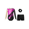 thumbnail image 3 of Miutii Girls 3Pcs Gymnastics Outfits Long Sleeve Jersey Leotards with Athletic Shorts Hair Band Balllet Unitards Hot Pink 6, 3 of 7