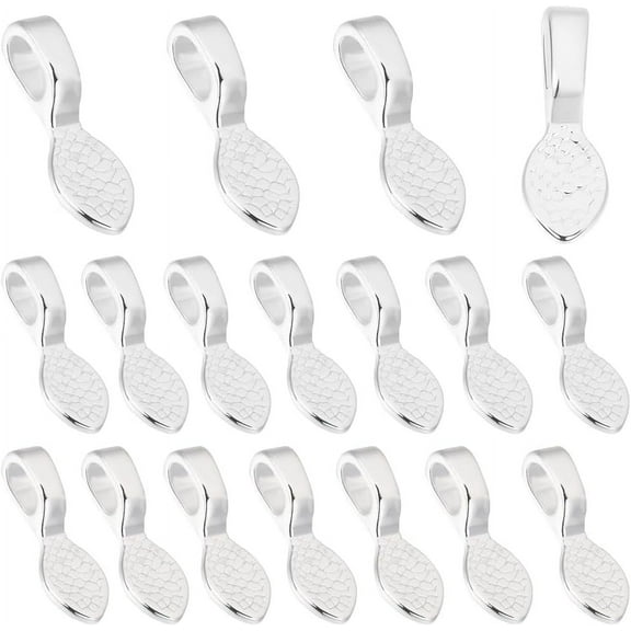 1 Box 30Pcs Glue on Bails Oval Pendant Bails Charms 925 Sterling Silver Plated Flat Pad Necklace Findings