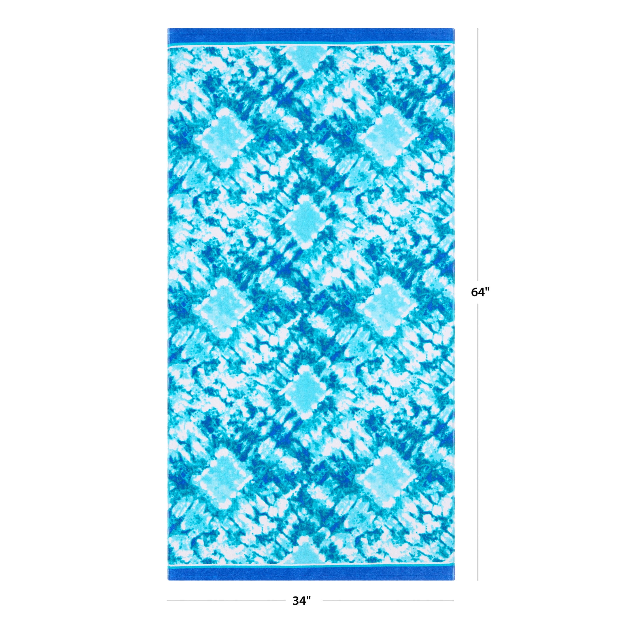 Mainstays Cotton Blend Blue Tie-Dye Beach Towel, 34" x 64"