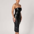 thumbnail image 2 of Galabris Women's PU Leather Ruched Dress Strapless Bodycon Midi Tank Dress, 2 of 5