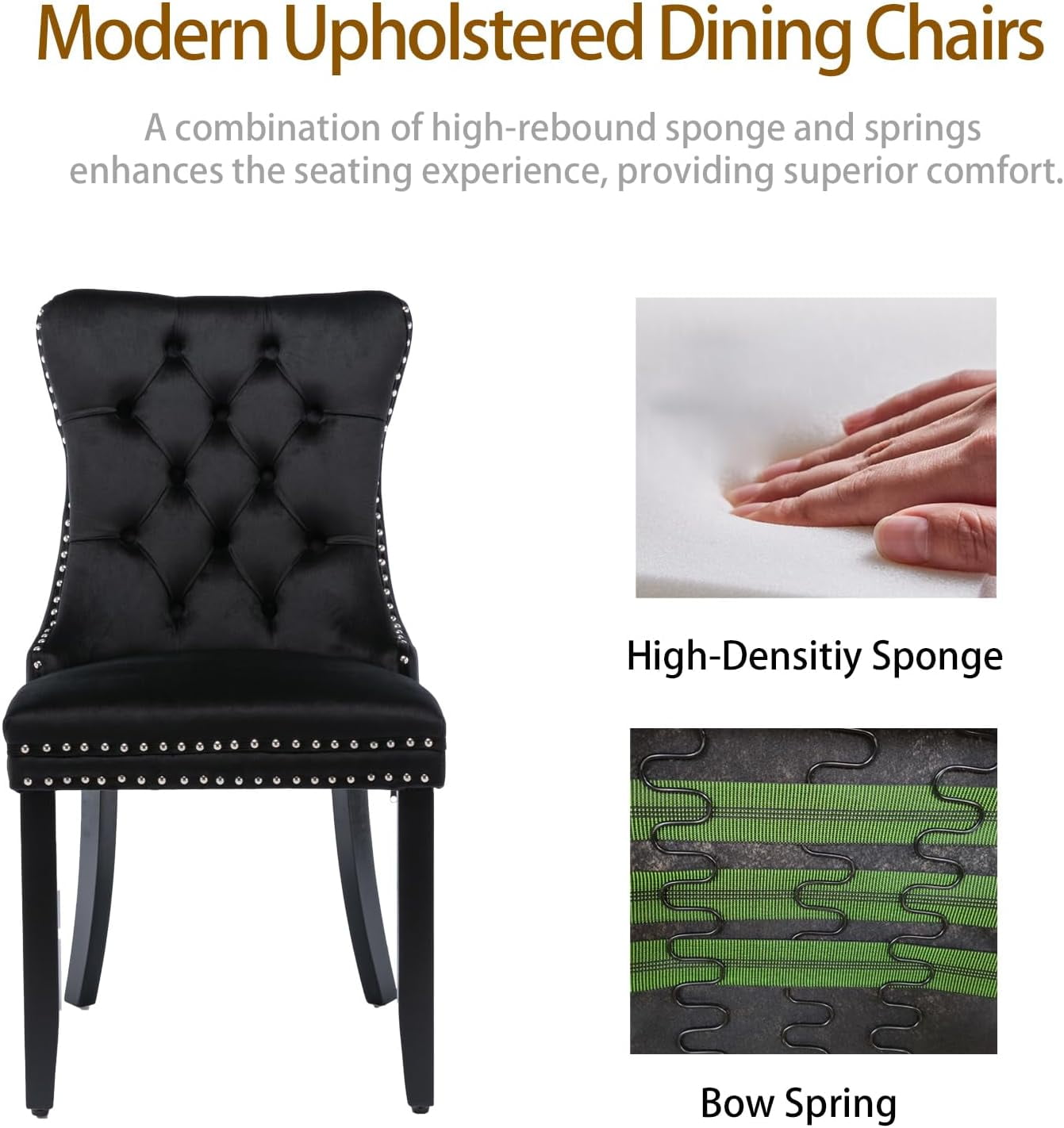 MOONMISS Dining Chairs 2-Pcs Set, High-end Velvet Upholstered Accent Chairs Button Tufted Dining Chairs with Back Ring Pull and Nailhead Trim,Black