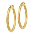 thumbnail image 2 of Primal Gold 14 Karat Yellow Gold Satin and Diamond-cut 3mm Round Hoop Earrings, 2 of 4