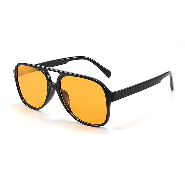 Retro Vintage 70's Aviator Polarized Sunglasses Double Bridge Lightweight Frame  Men's And Women's (black/yellow) 