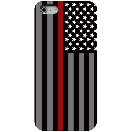 CUSTOM Black Hard Plastic Snap-On Case for Apple iPhone 5 / 5S / SE - Thin Red Line US Flag Fire