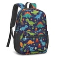 thumbnail image 2 of DarkBlue Dinosaurs Pattern 17" Waterproof Oxford School Backpacks for Teens, S-Shape Padded Straps, for School, Travel, Hiking, Camping, 2 of 5