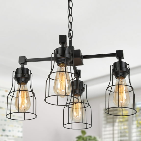 LNC Modern&Contemporary 4-Light Chandelier Black Finish with metal cage for Kitchern,Living Room